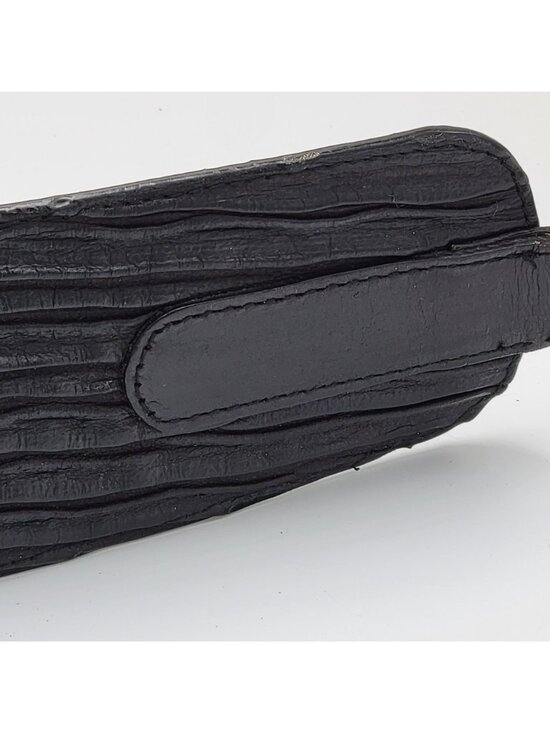 Black Embossed Leather Belt With Silver-Tone Horseshoe Buckle Adjustable Design main image 11